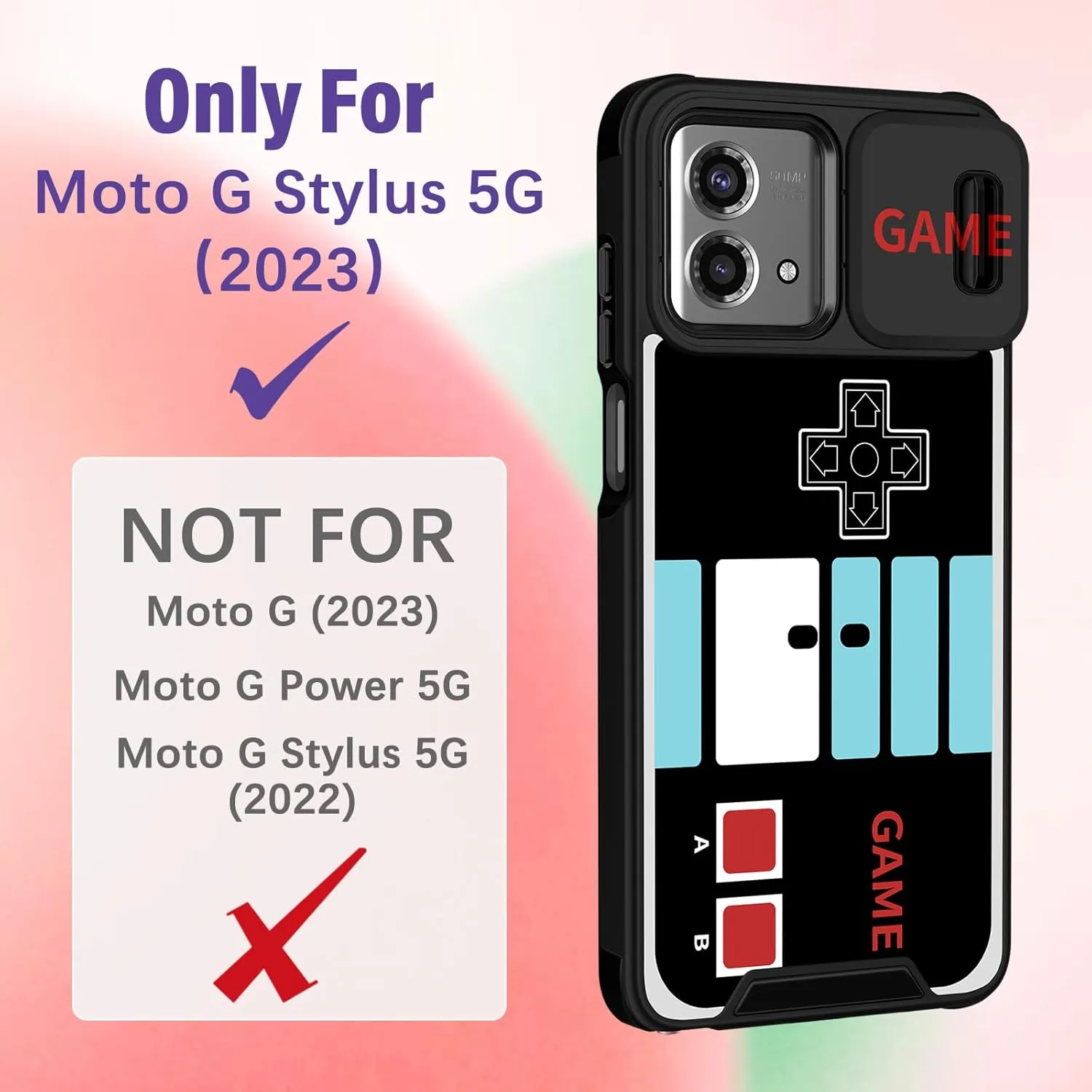 (2in1 for Moto G Stylus 5G 2023 Case for Women Gameboy Cute Console Phone Cover Girls Men Cartoon Fashion Cool Funny Design with Camera Cover and Ring Stand Funda for Moto G Stylus 5G Case