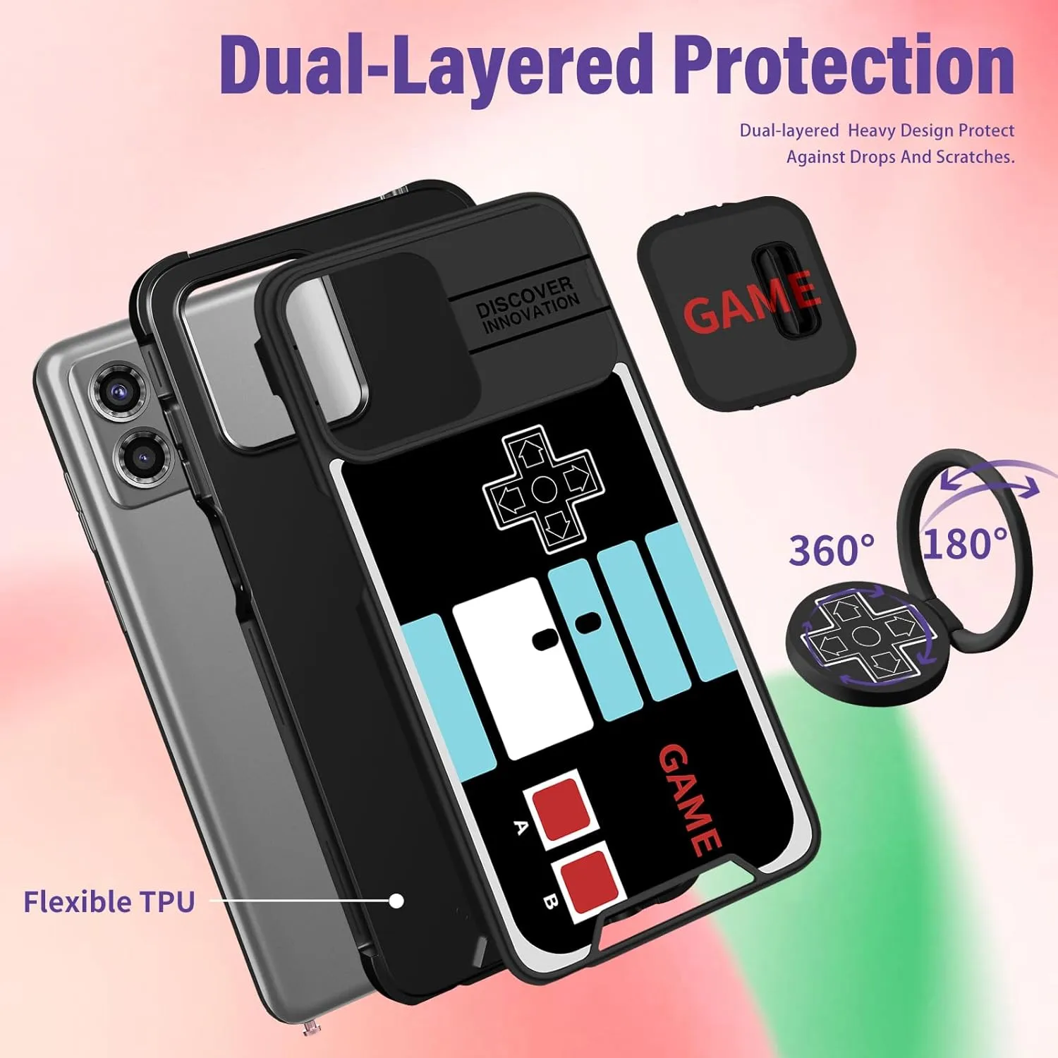 (2in1 for Moto G Stylus 5G 2023 Case for Women Gameboy Cute Console Phone Cover Girls Men Cartoon Fashion Cool Funny Design with Camera Cover and Ring Stand Funda for Moto G Stylus 5G Case