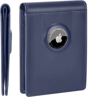 ALLIVE Airtag wallet for men - Genuine Leather Mens Wallet RFID Blocking Slim Billfold with Built-in AirTag Holder, 8 Card Slots, Minimalist Front Pocket Wallet with Gift Box (Chelsea Blue)