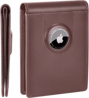 ALLIVE Airtag wallet for men - Genuine Leather Mens Wallet RFID Blocking Slim Billfold with Built-in AirTag Holder, 8 Card Slots, Minimalist Front Pocket Wallet with Gift Box(Vintage Brown)