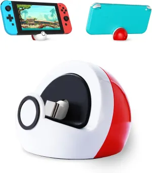 Antank Tiny Charging Stand Compatible with Nintendo Switch/Switch Lite/Switch OLED, Portable Cute Switch Dock Station with USB-C Port for Switch Games, No Projection, Red&White
