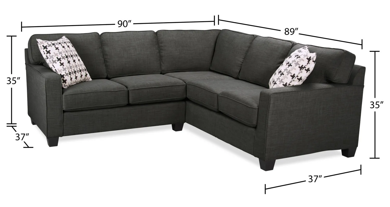 Ballenas 2-Piece Linen-Look Fabric Sectional - Charcoal Grey