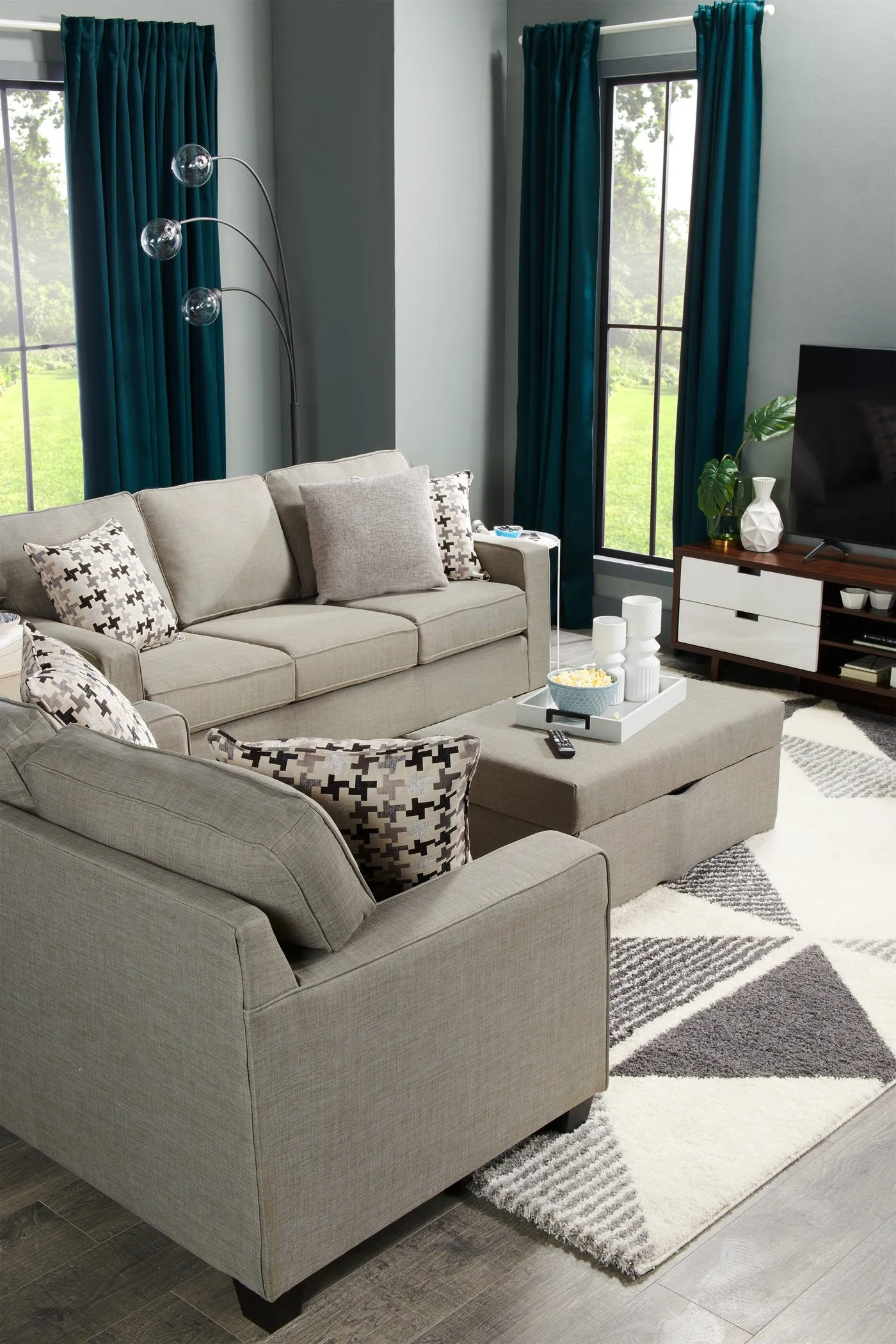 Ballenas 2-Piece Linen-Look Fabric Sectional - Light Grey