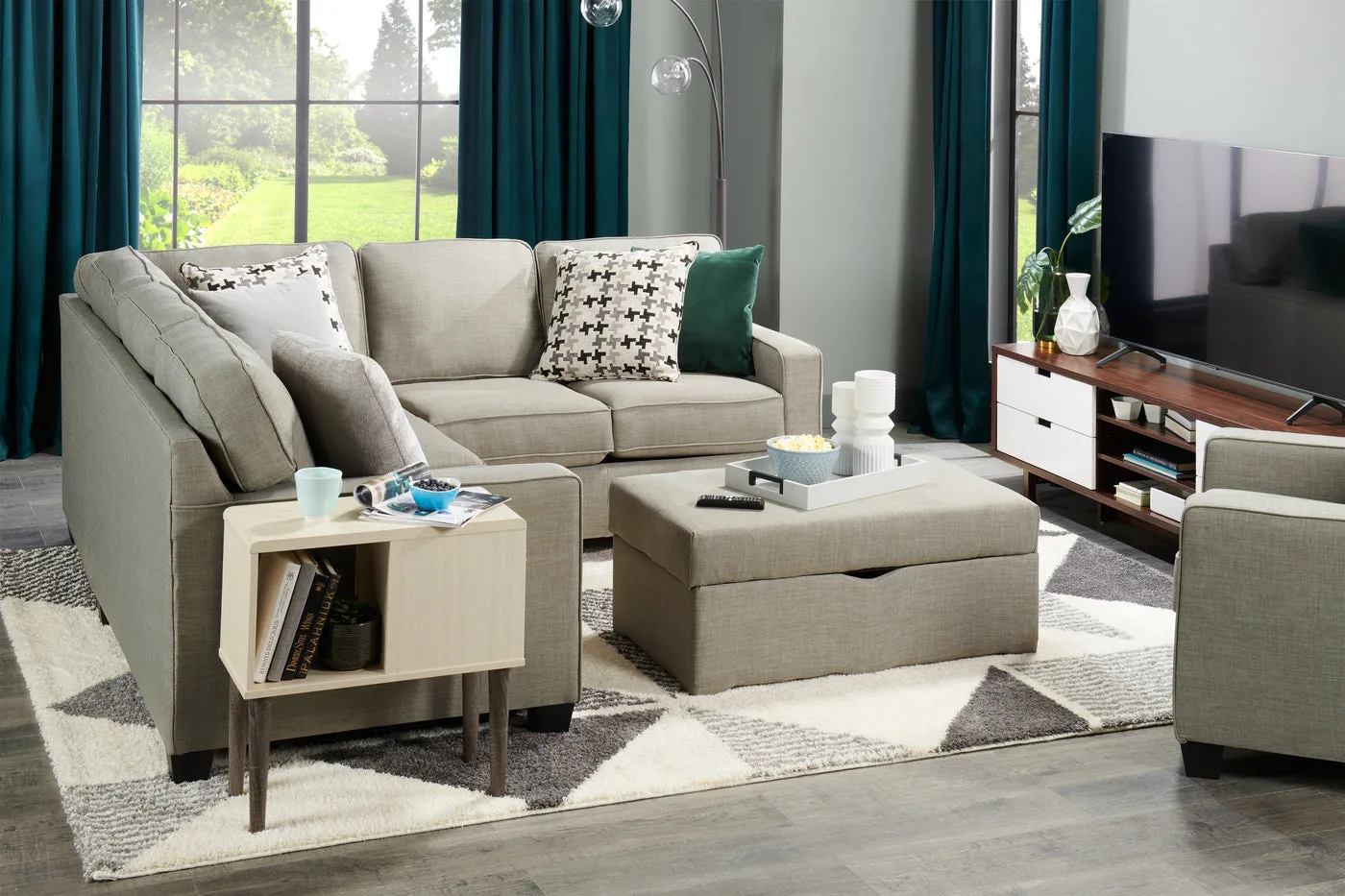 Ballenas 2-Piece Linen-Look Fabric Sectional - Light Grey