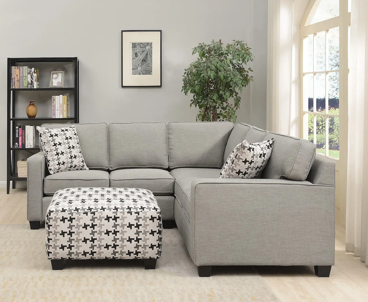 Ballenas 2-Piece Linen-Look Fabric Sectional - Light Grey