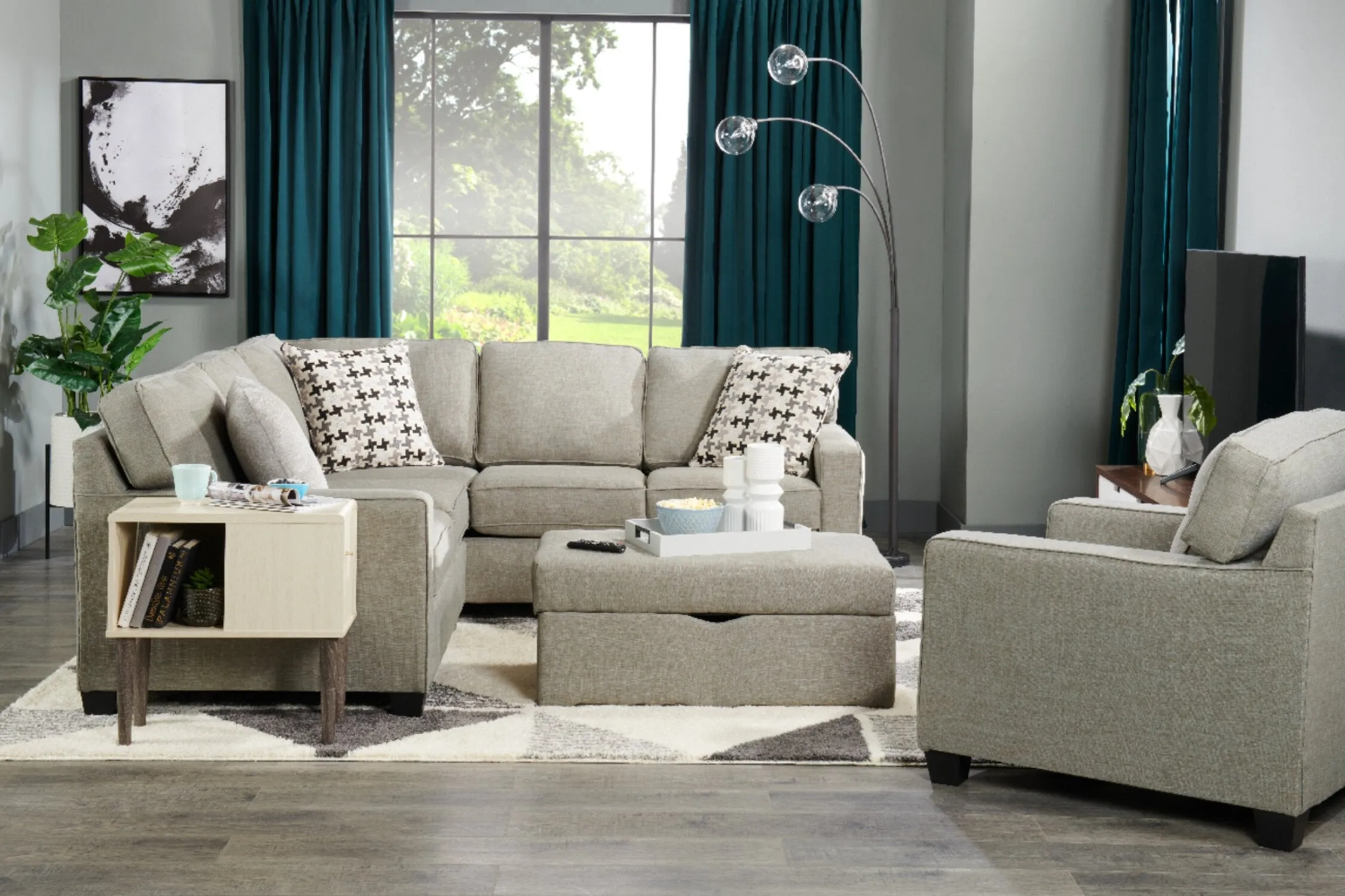 Ballenas 2-Piece Linen-Look Fabric Sectional - Light Grey