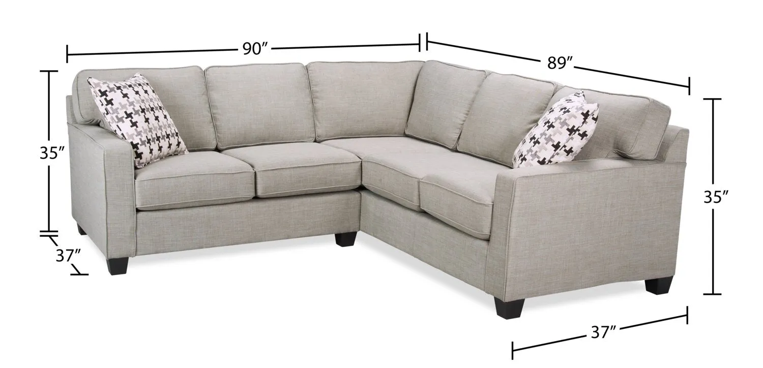 Ballenas 2-Piece Linen-Look Fabric Sectional - Light Grey