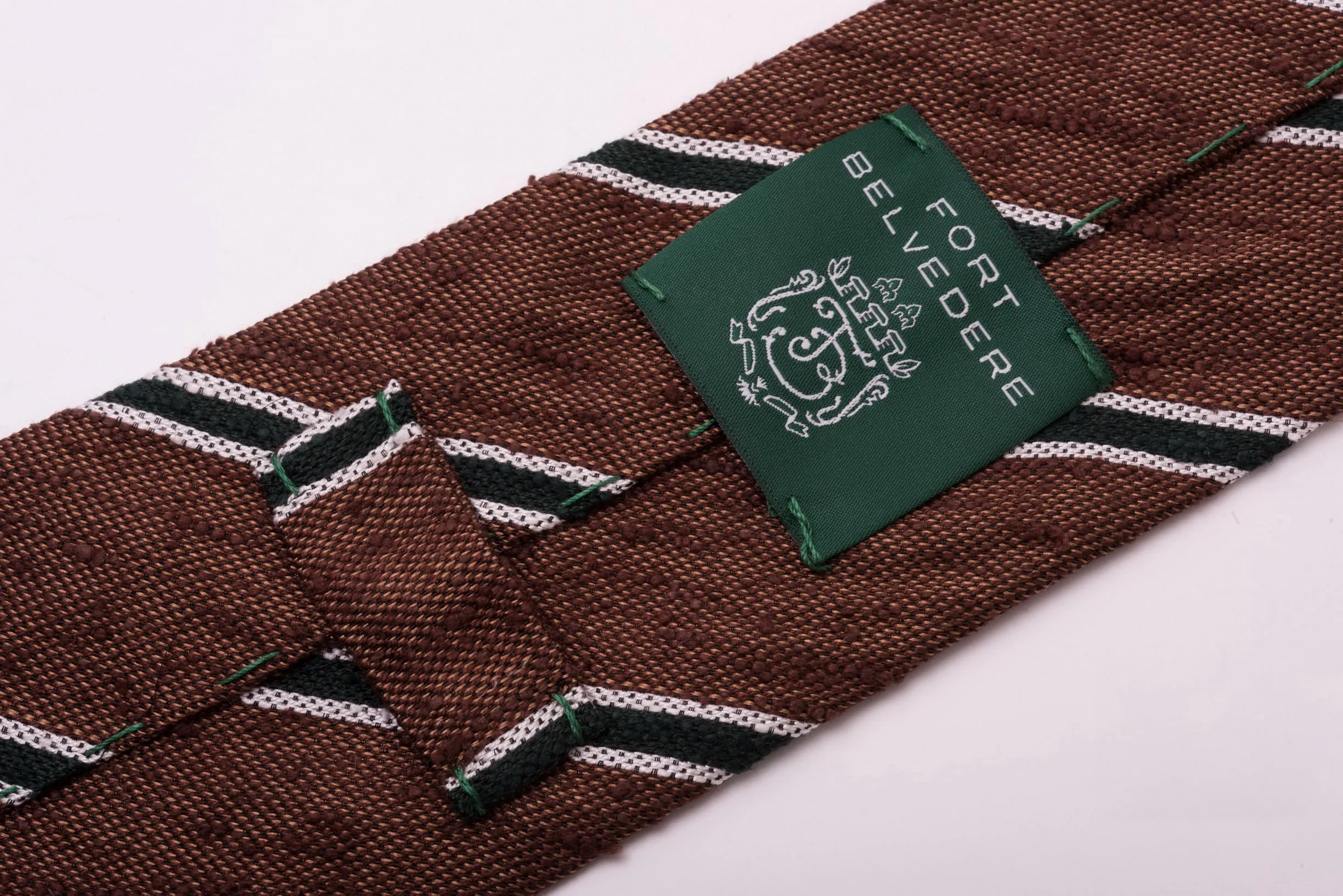 Brown & Green Striped Shantung Silk Tie