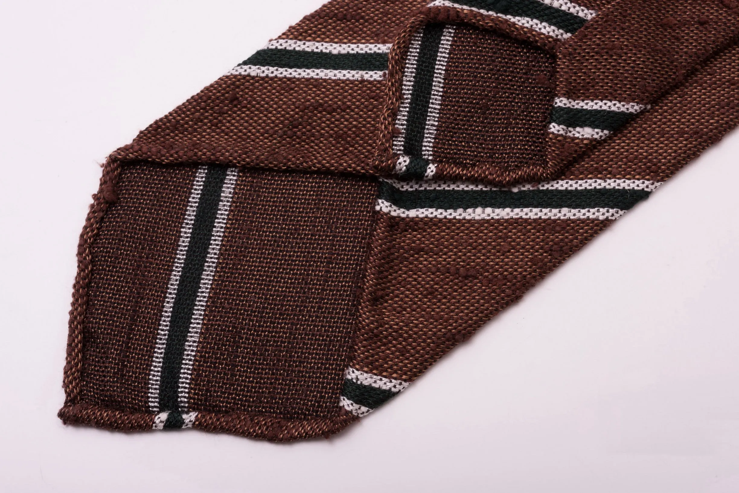 Brown & Green Striped Shantung Silk Tie