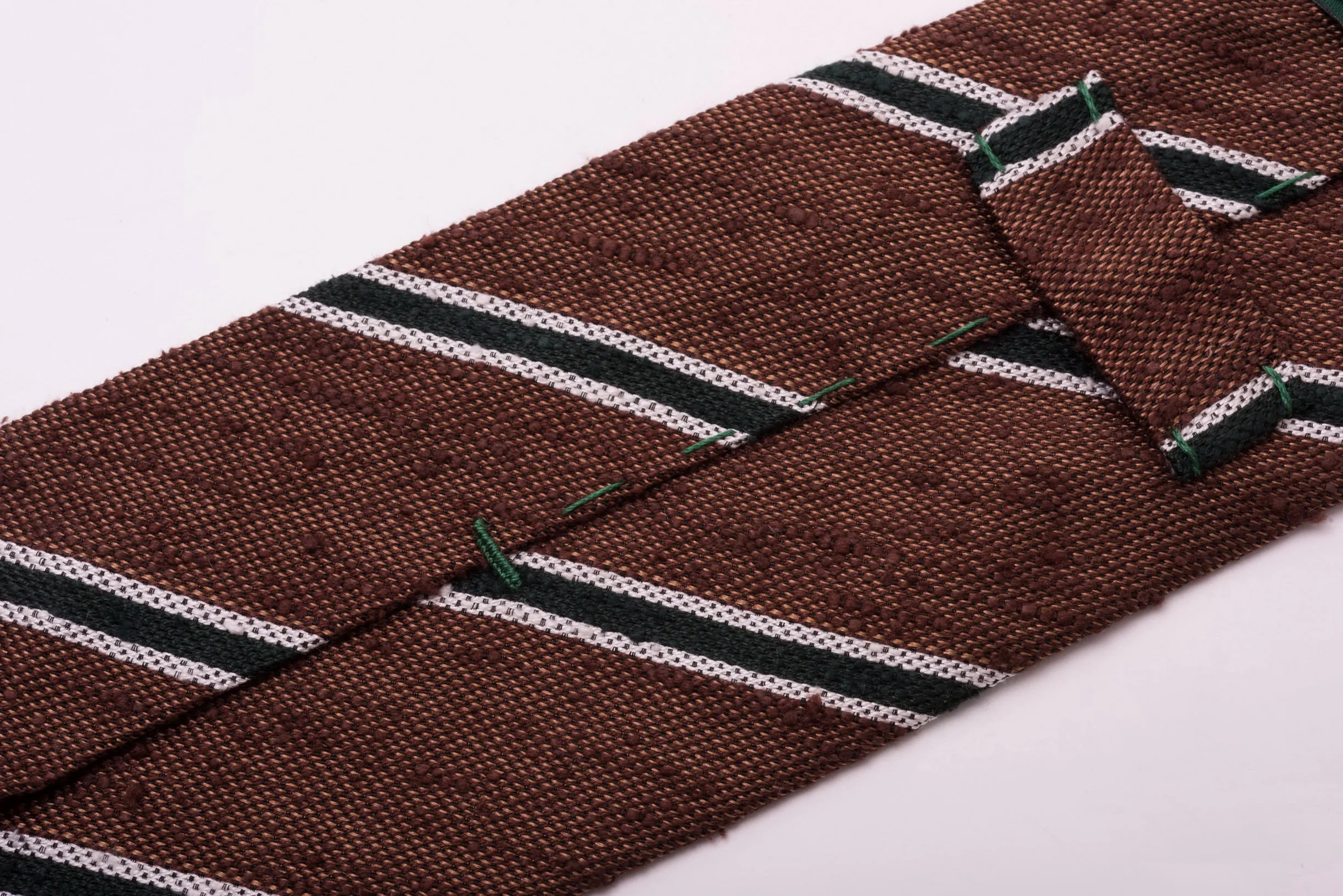 Brown & Green Striped Shantung Silk Tie