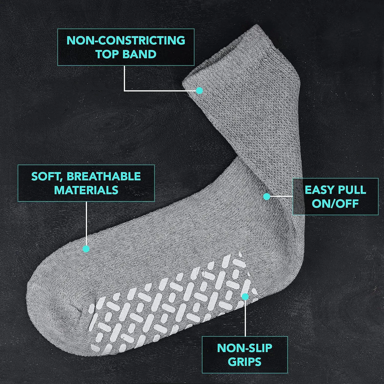 Debra Weitzner Non-Binding Loose Fit Sock - Non-Slip Diabetic Socks for Men and Women - Ankle 3Pk Grey