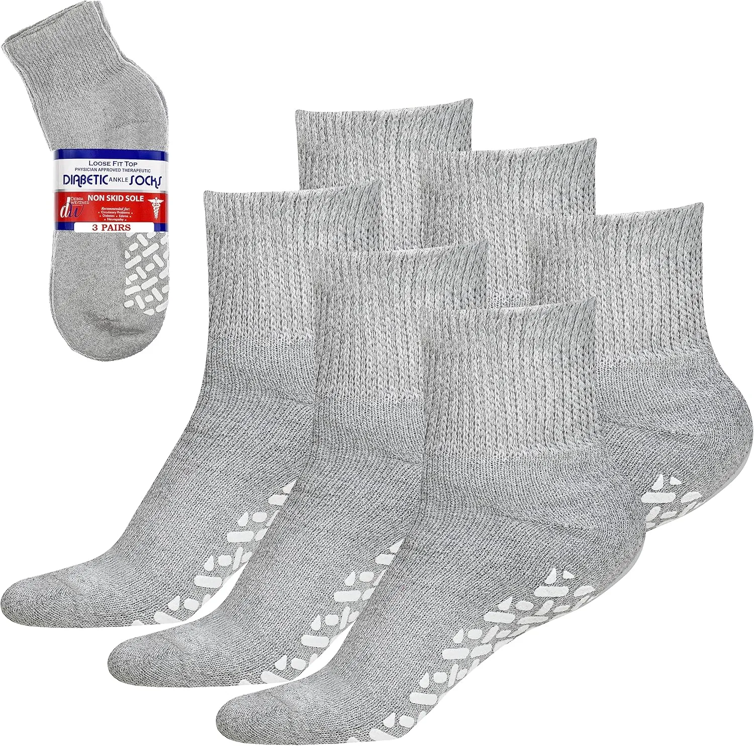 Debra Weitzner Non-Binding Loose Fit Sock - Non-Slip Diabetic Socks for Men and Women - Ankle 3Pk Grey