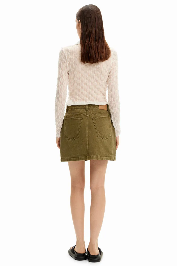 Denim Pockets Mini Skirt in Khaki