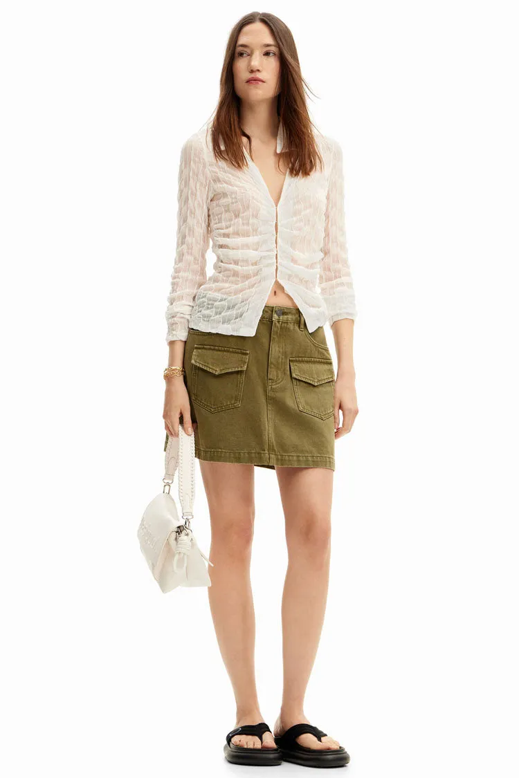 Denim Pockets Mini Skirt in Khaki