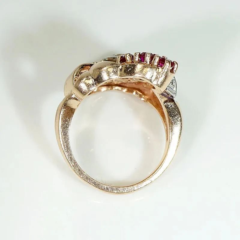 Exuberant Retro Statement Ring with Diamonds & Rubies
