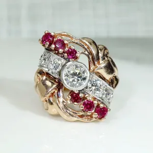 Exuberant Retro Statement Ring with Diamonds & Rubies