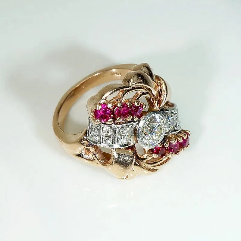 Exuberant Retro Statement Ring with Diamonds & Rubies