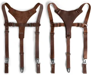 Hide & Groom, Y Back Suspenders with Adjustable Size Straps for Men, Wedding, Steampunk Harness, Full Grain Leather, Handmade