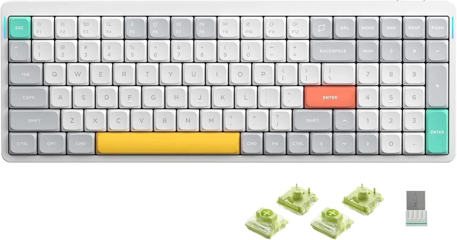 nuphy Air96 V2 Wireless Mechanical Keyboard,100 Keys RGB Backlit Keyboard,Supports Bluetooth 5.1,2.4G and Wired Connection,for PC/Laptop/Windows/Mac -White Gateron Aloe Switch