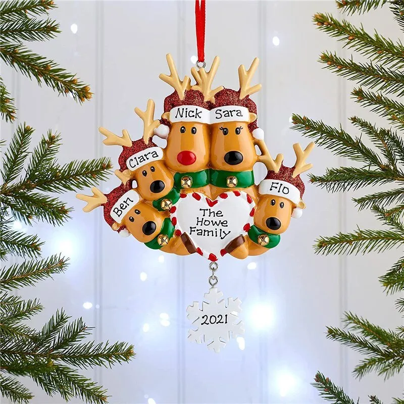 Personalized Reindeer Family of 2, 3, 4, 5, 6 Christmas Tree Ornament Cute Deer Holiday Winter Gift