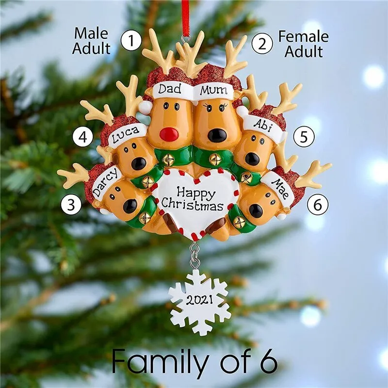 Personalized Reindeer Family of 2, 3, 4, 5, 6 Christmas Tree Ornament Cute Deer Holiday Winter Gift