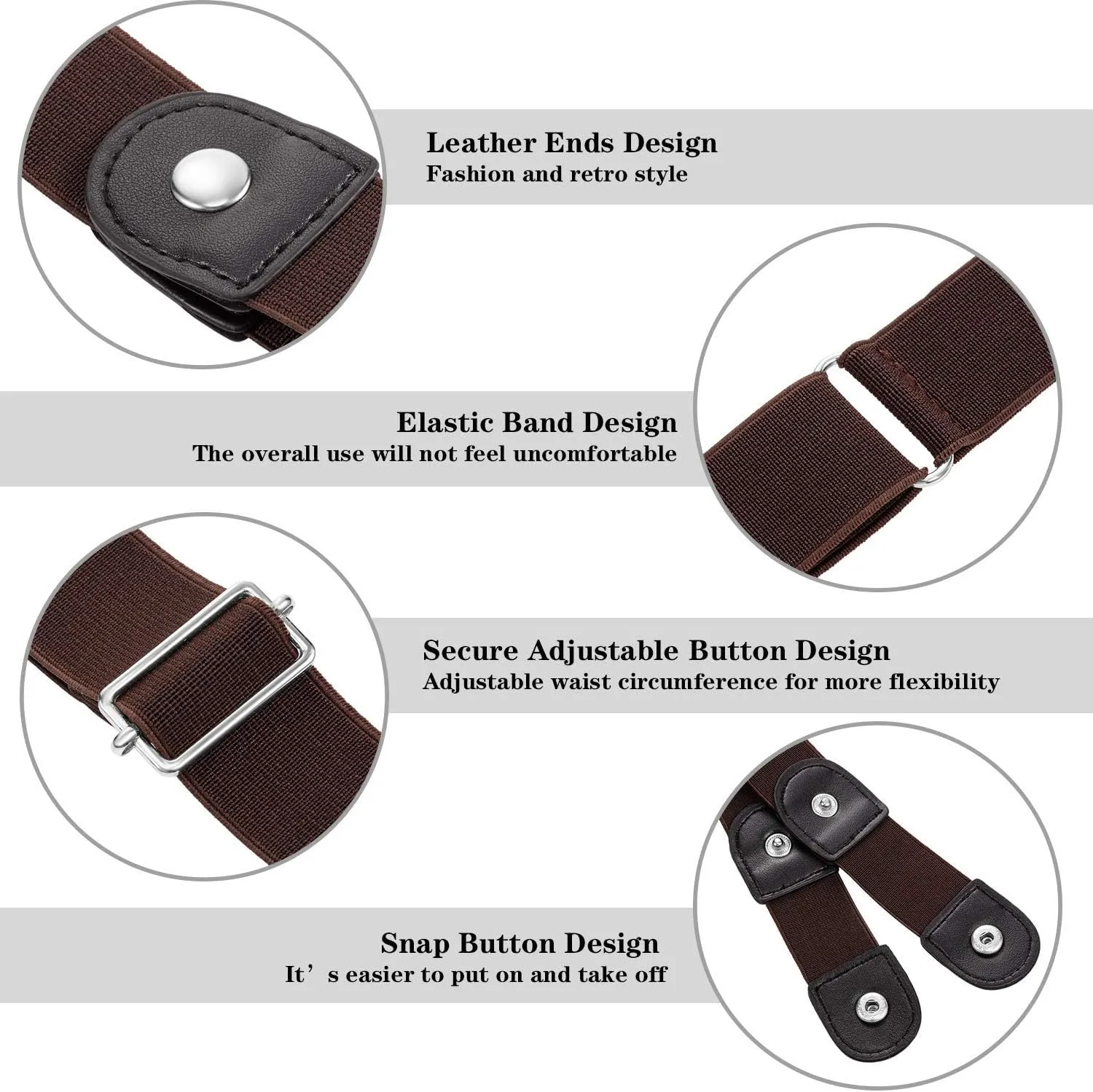 Syhood 4 Pieces No Buckle Belt Women Elastic Stretch, Buckless for Man Comfortable Invisible Belt for Jeans Pants