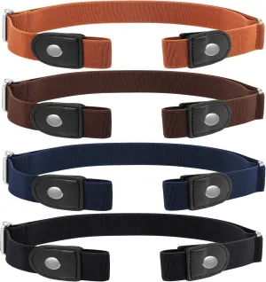 Syhood 4 Pieces No Buckle Belt Women Elastic Stretch, Buckless for Man Comfortable Invisible Belt for Jeans Pants